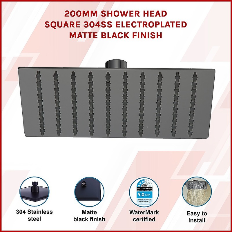 200mm Shower Head Square 304SS Electroplated Matte Black Finish