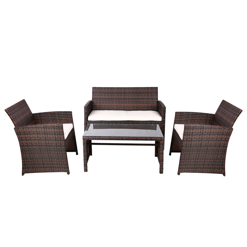 Gardeon 4 PCS Outdoor Lounge Setting Wicker Sofa Set Brown Storage Cover