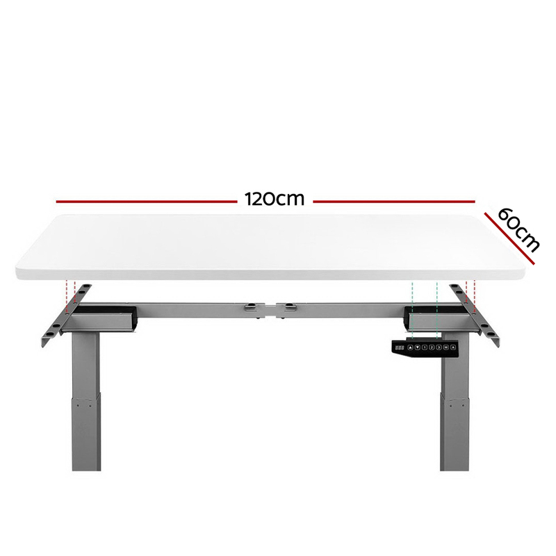 Artiss Standing Desk Adjustable Height Desk Dual Motor Electric Grey Frame White Desk Top 120cm