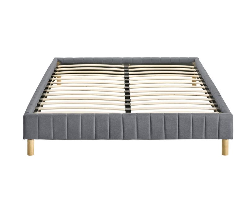 Aries Contemporary Platform Bed Base Fabric Frame with Timber Slat King in Light Grey