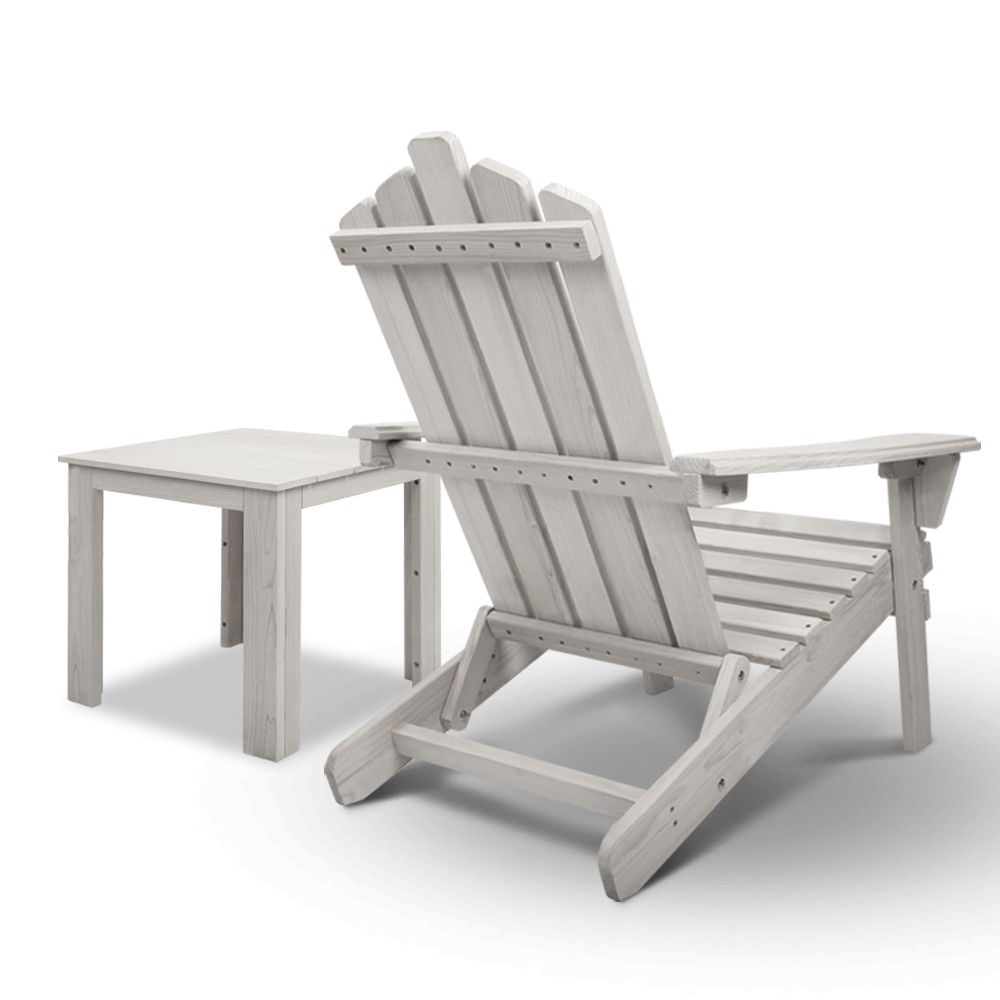 Gardeon 2pcs Adirondack Outdoor Beach Chair Table Set Beige