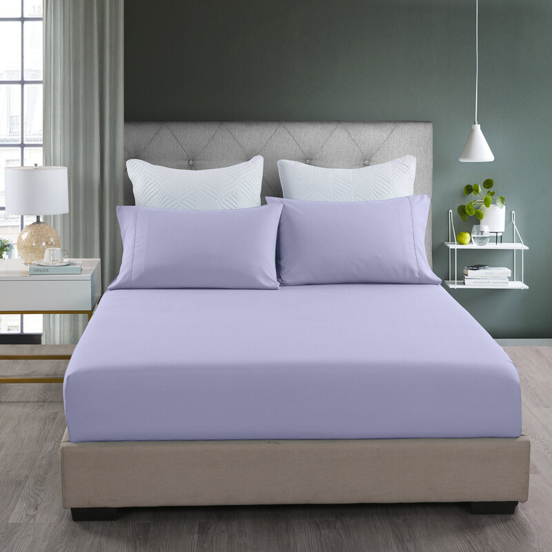 Royal Comfort 2000TC 3 Piece Fitted Sheet and Pillowcase Set Bamboo Cooling - Queen - Lilac Grey