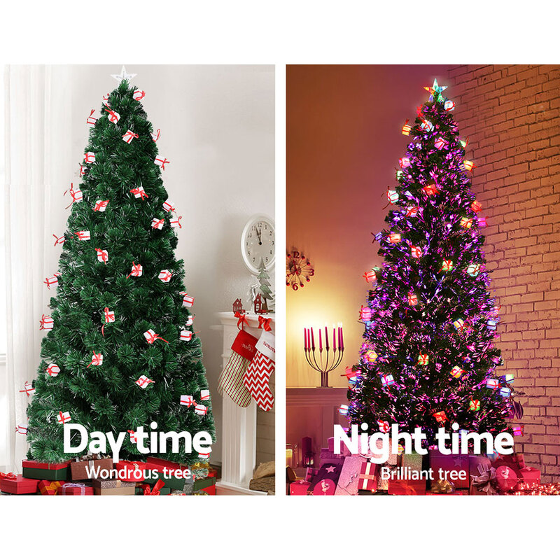 Jingle Jollys LED Christmas Tree 2.1m 7Ft Xmas Fibre Optic Green Multi-colour Lights