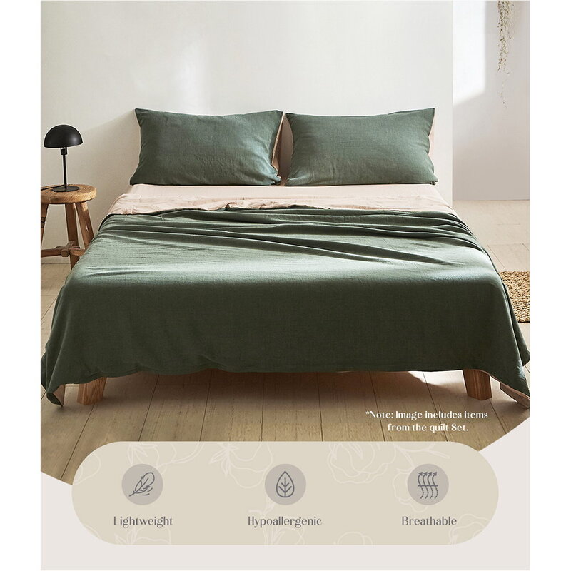 Cosy Club Cotton Bed Sheets Set Green Beige Cover Single