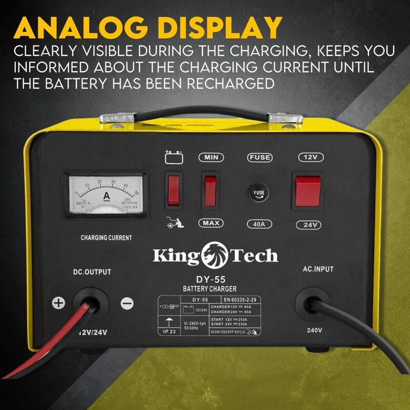 Kingtech 2in1 Battery Charger Jump Starter New Dual Heavy Duty Car Charger 40Amp