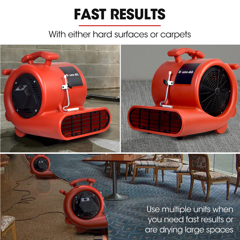 Baumr-AG 3-Speed Carpet Dryer Air Mover Blower Fan, 1300CFM, Sealed Copper Motor, Poly Housing