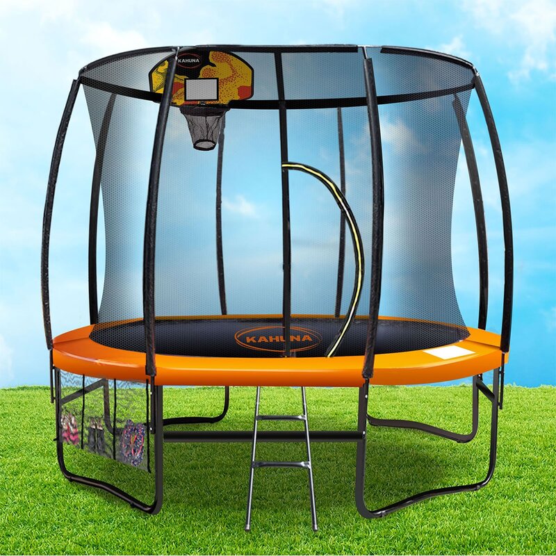 Kahuna 10ft Outdoor Trampoline Kids Children With Safety Enclosure Mat Pad Net Ladder Basketball Hoop Set - Orange