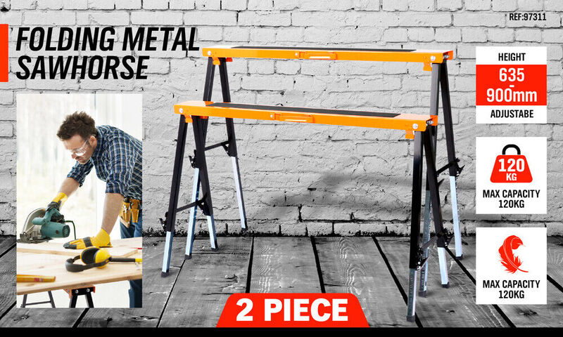 2Pc Mastercraft Sawhorse Metal Folding Non-slip Surface Saw Horse 120KG Capacity