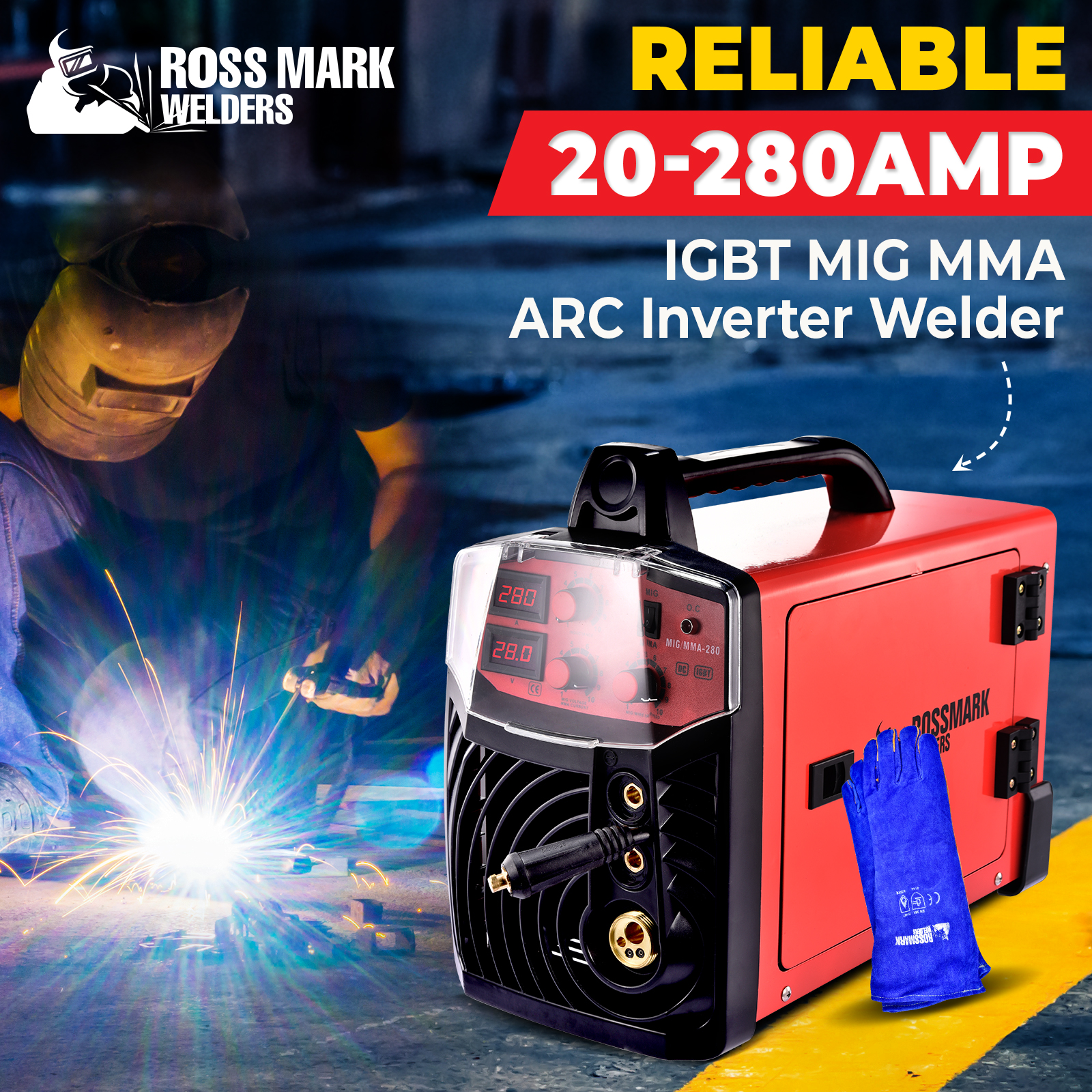 NEW ROSSMARK 280Amp Welder MIG ARC MAG Gas Gasless DC Welding Machine Inverter
