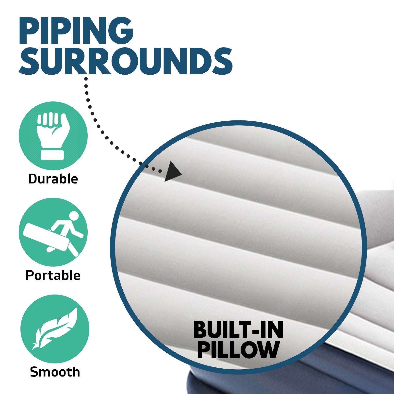 Queen Size Air Bed Inflatable Mattress Battery Built-in Pump Sleeping Mat - Navy