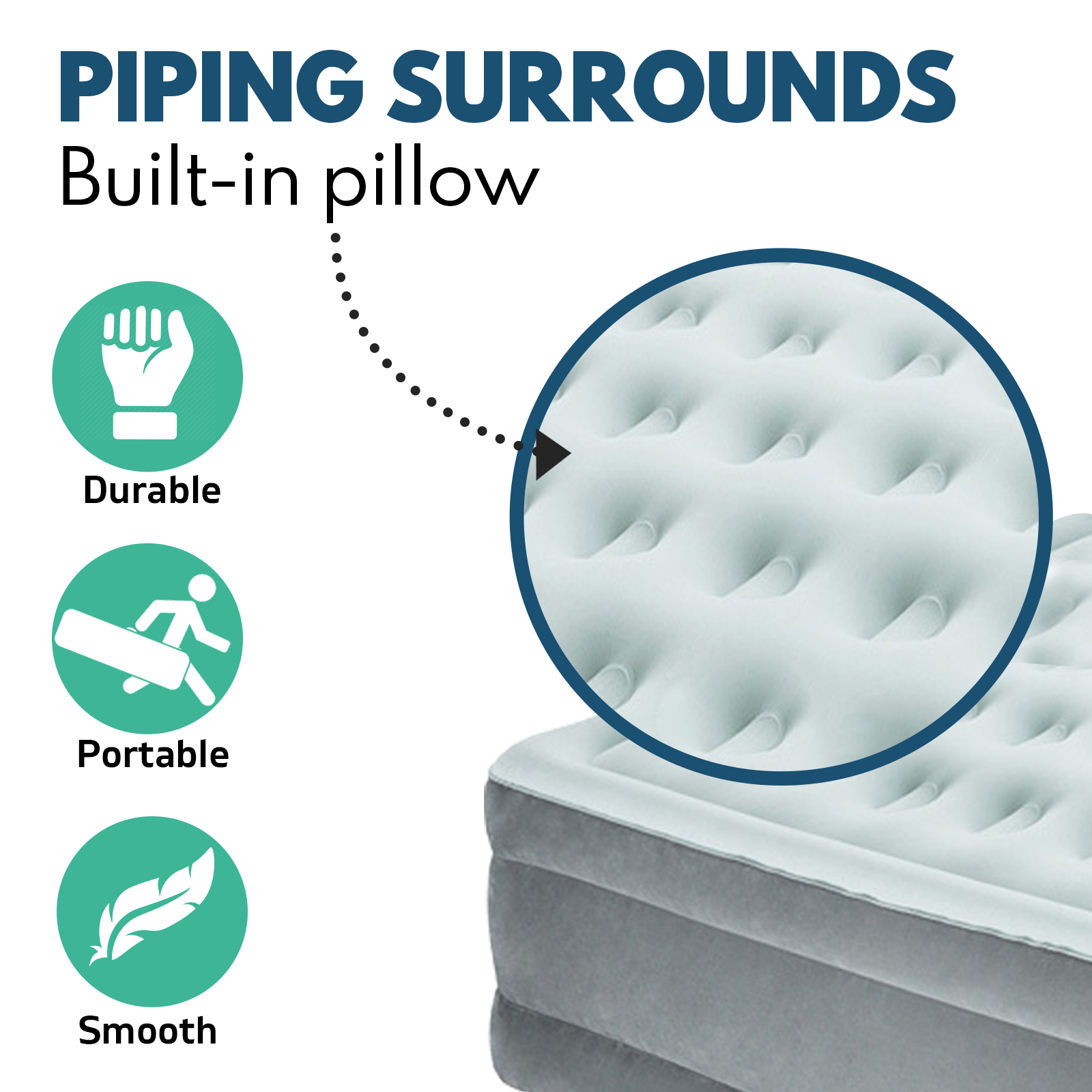 Queen Size Air Bed Inflatable Mattress Sleeping 46CM Mat Builtin Pump