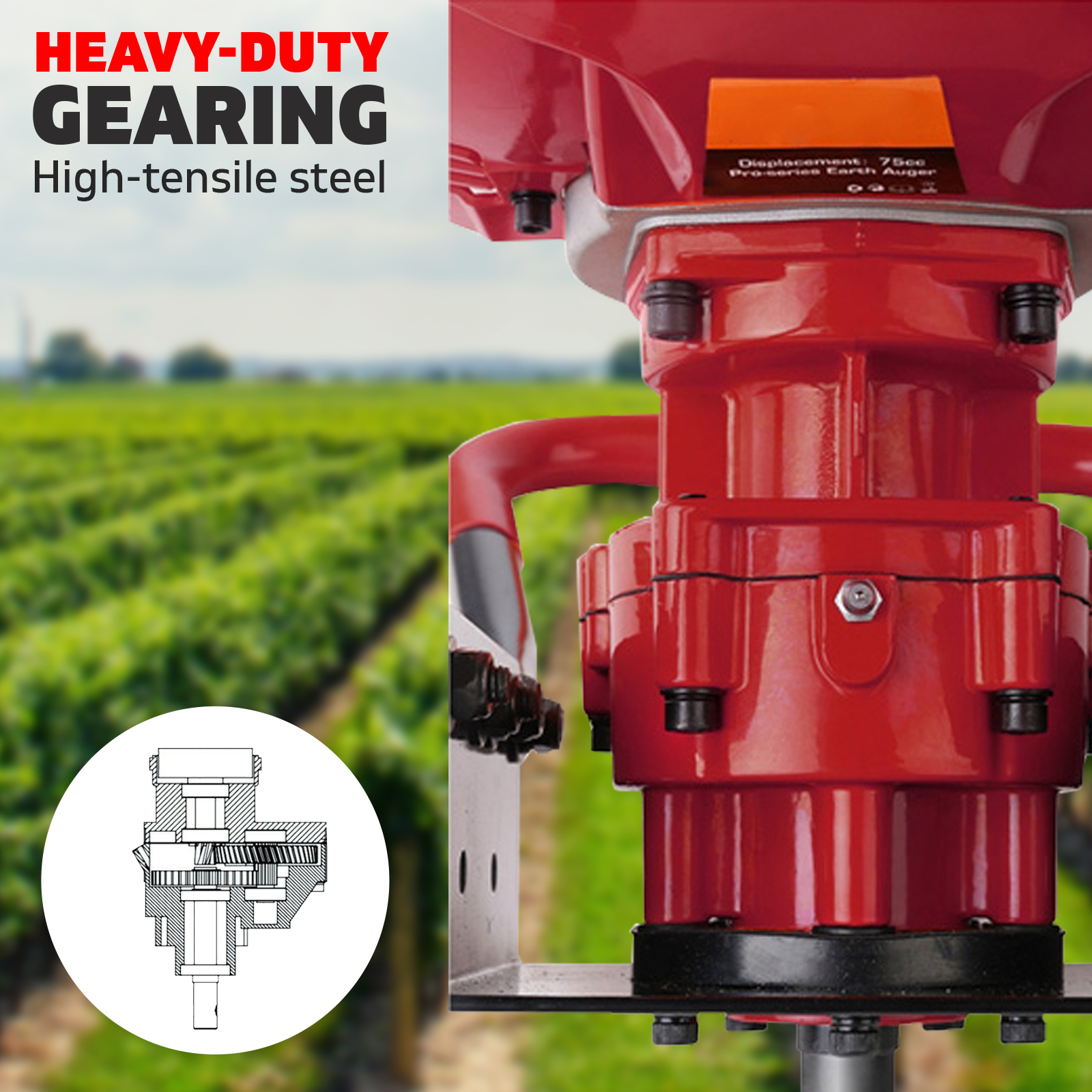 1.2L Post Hole Digger Only 66CC Petrol Motor Borer Drill  Fence Auger Bits - Red