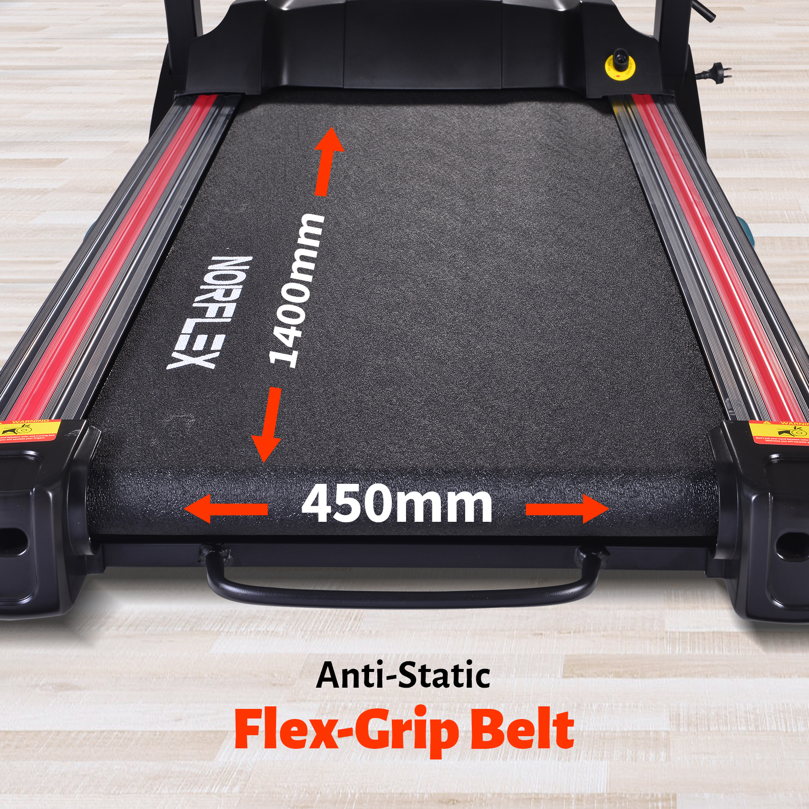 NORFLX 450mm Belt Auto Incline Treadmill Gym Exercise Machine Fitness Tracker