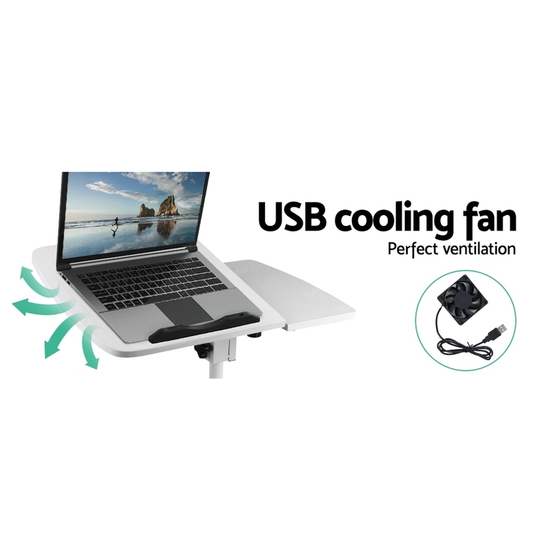 Artiss Laptop Table Desk Adjustable Stand With Fan - White