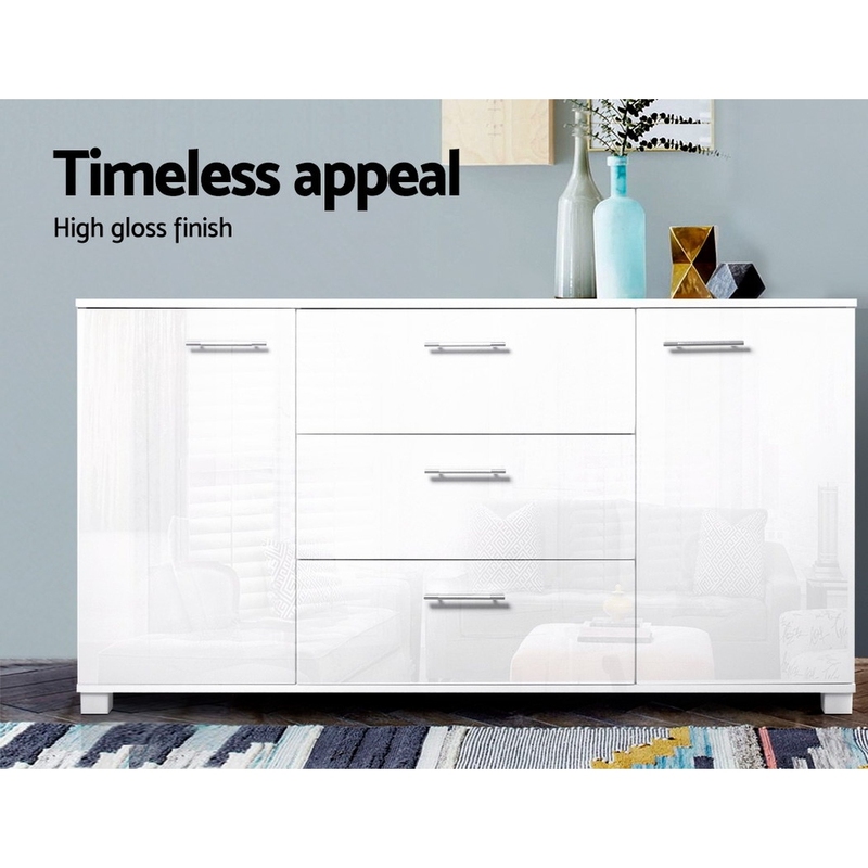 Artiss High Gloss Sideboard Storage Cabinet Cupboard - White