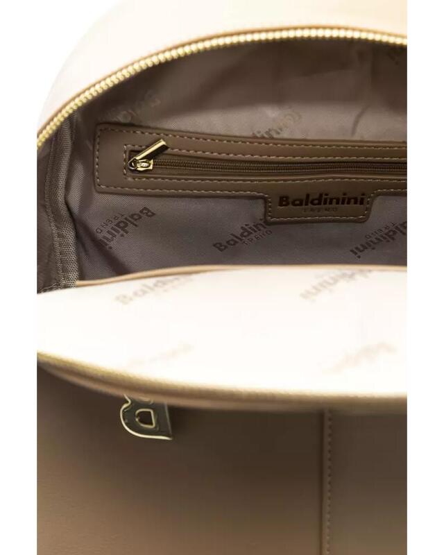 Golden Logo Front Pocket Backpack with Adjustable Shoulders One Size Women