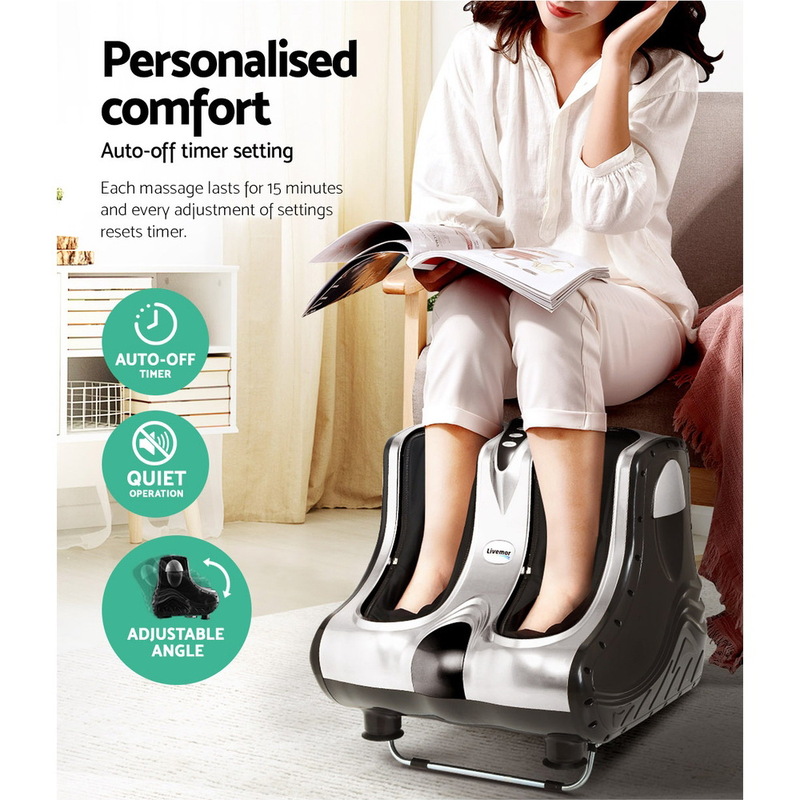 Livemor Foot Massager Massagers Shiatsu Electric Roller Ankle Calf Leg Kneading Silver