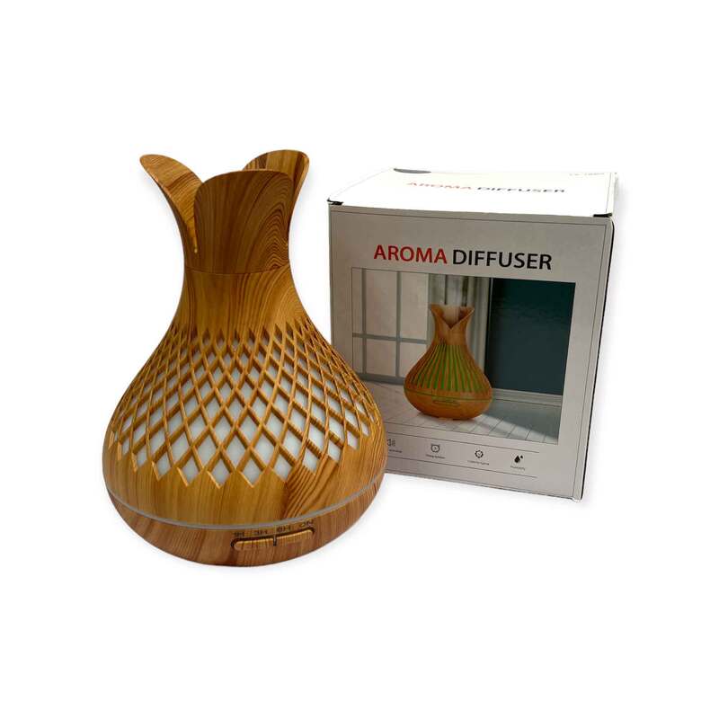 Essential Oil Aroma Diffuser and Remote - 500ml Vase Flower Wood Mist Humidifier
