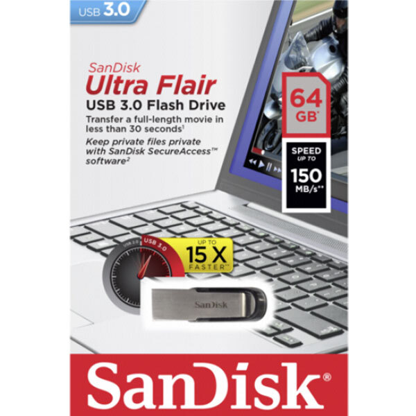 SANDISK 64GB CZ73 ULTRA FLAIR USB 3.0 FLASH DRIVE upto 150MB/s