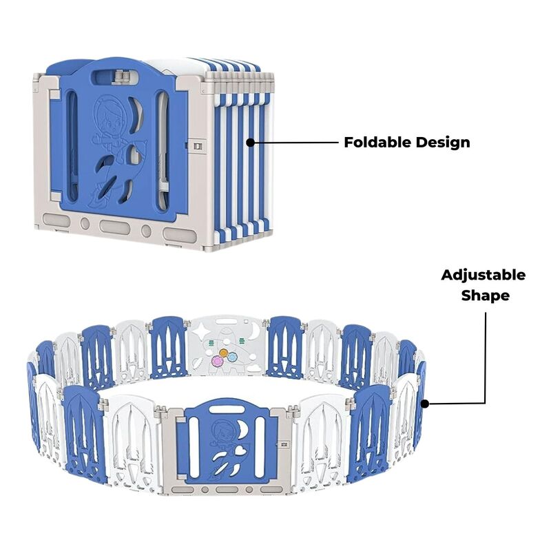 GOMINIMO Foldable Baby Playpen with 16 Panels (White Blue) GO-BP-102-TF