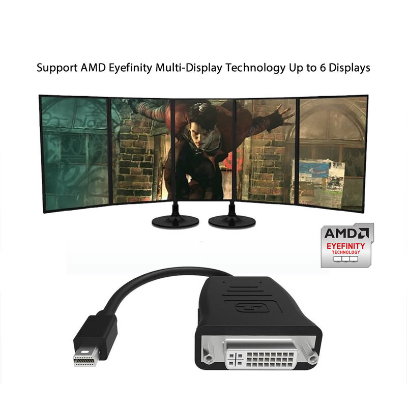 Simplecom DA102 Active MiniDP to DVI Adapter 4K UHD (Thunderbolt and Eyefinity Compatible)