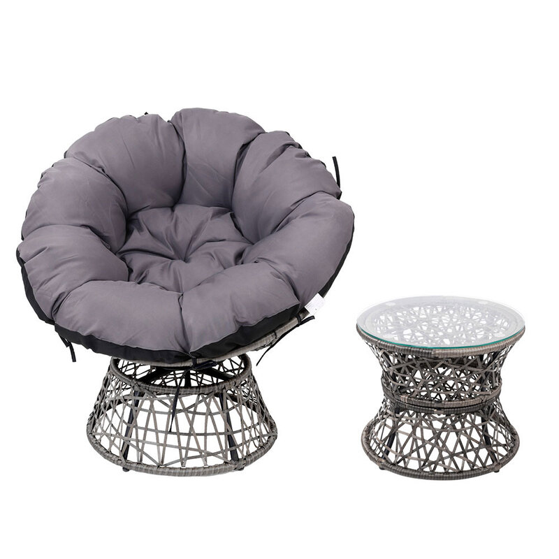 Gardeon Papasan Chair and Side Table Set- Grey