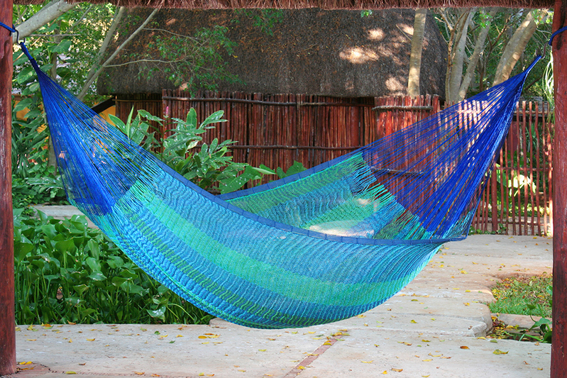 Mayan Legacy Queen Size Cotton Mexican Hammock in Caribe Colour