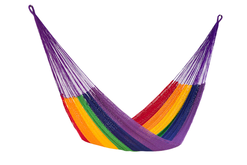 Mayan Legacy King Size Outdoor Cotton Mexican Hammock in Rainbow Colour