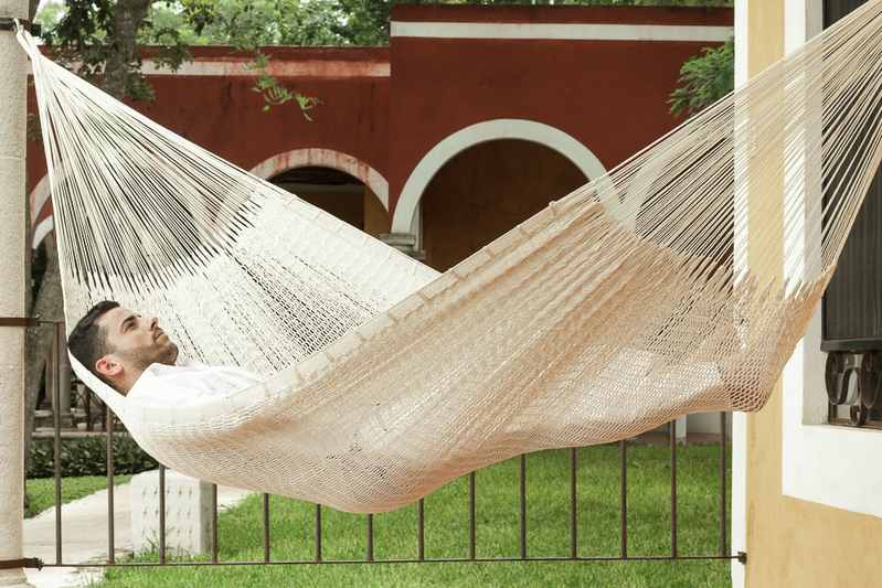 Mayan Legacy King Size Outdoor Cotton Mexican Hammock in Cream Colour