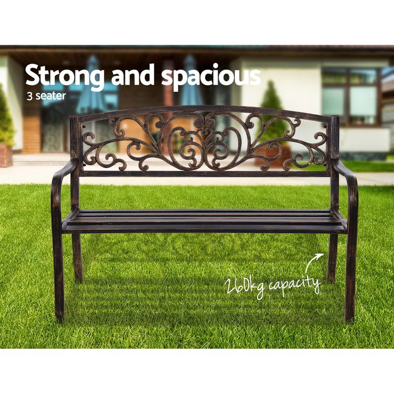 Gardeon Cast Iron Garden Bench - Bronze