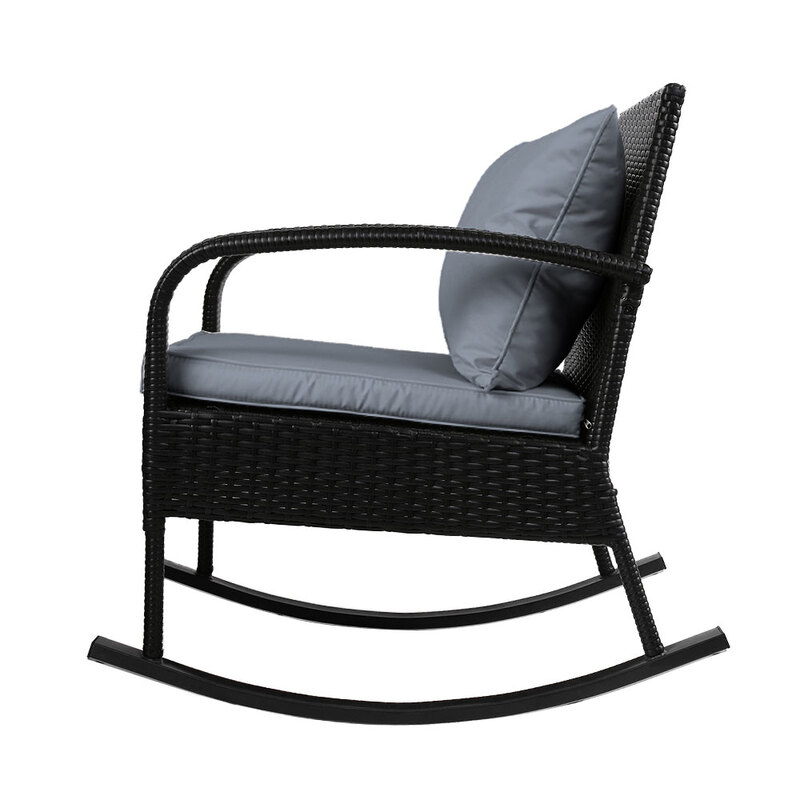 Gardeon 2PC Rocking Chair Table Wicker Outdoor Furniture Patio Lounge Setting