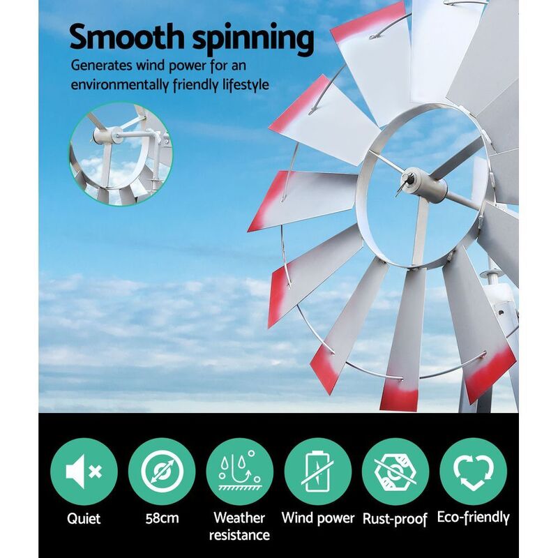 Garden Windmill 8ft 245cm Metal Ornaments Outdoor Decor Ornamental