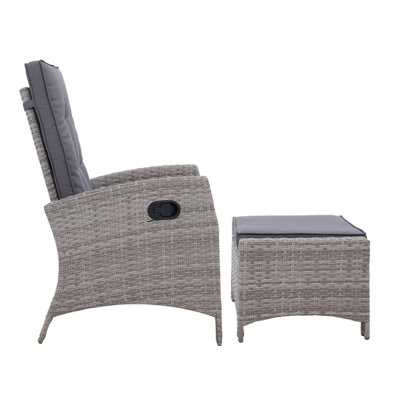 Sun lounge Recliner Chair Wicker Lounger Sofa Day Bed Outdoor Furniture Patio Garden Cushion Ottoman Grey Gardeon