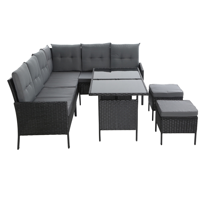 Gardeon Outdoor Furniture Patio Set Dining Sofa Table Chair Lounge Wicker Garden Black 