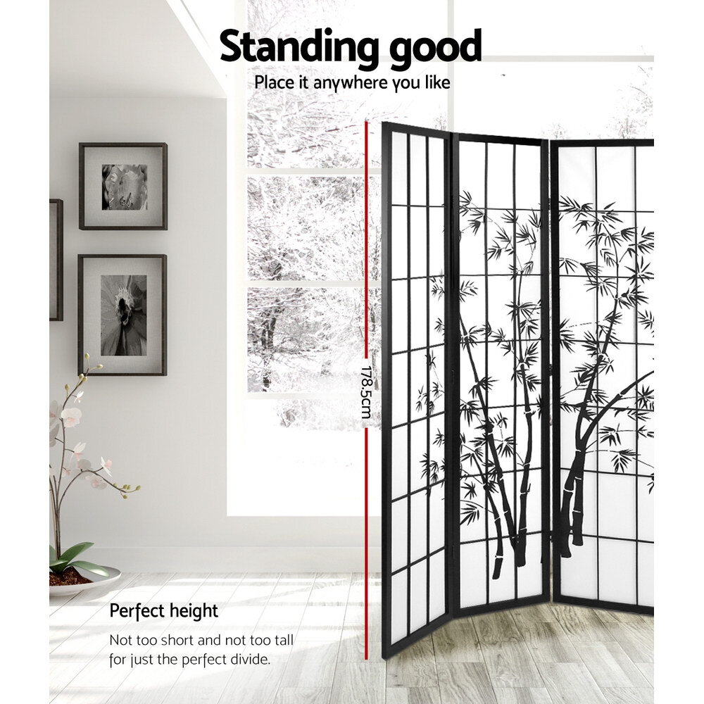 Artiss 3 Panel Room Divider Screen Privacy Dividers Pine Wood Stand Shoji Bamboo Black White