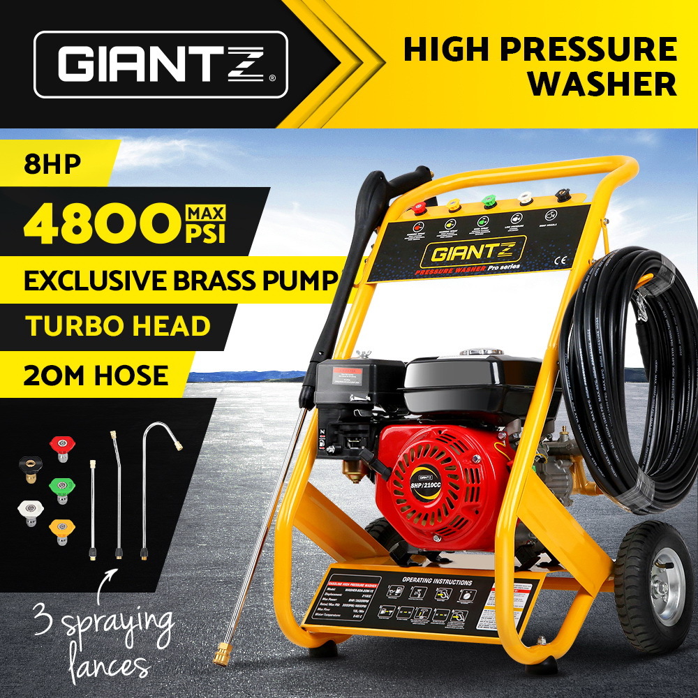 Giantz 4800PSI 8HP 20M Petrol High Pressure Cleaner Washer Water Jet Hose Gurney