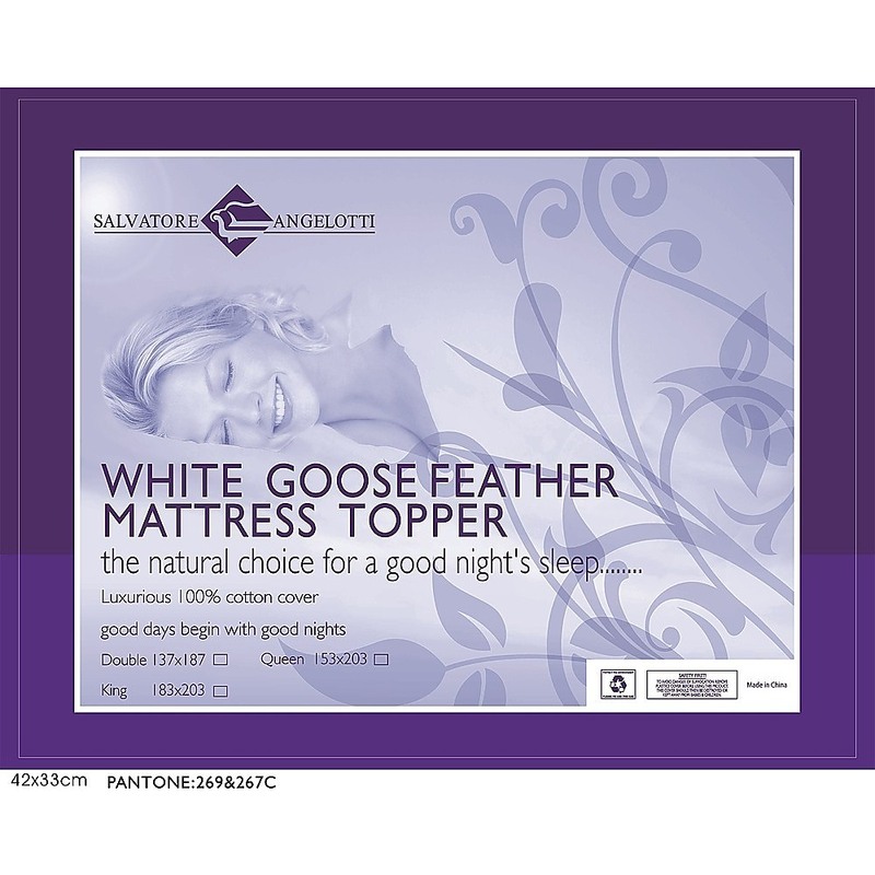 100% White Goose Feather Mattress Topper -Double