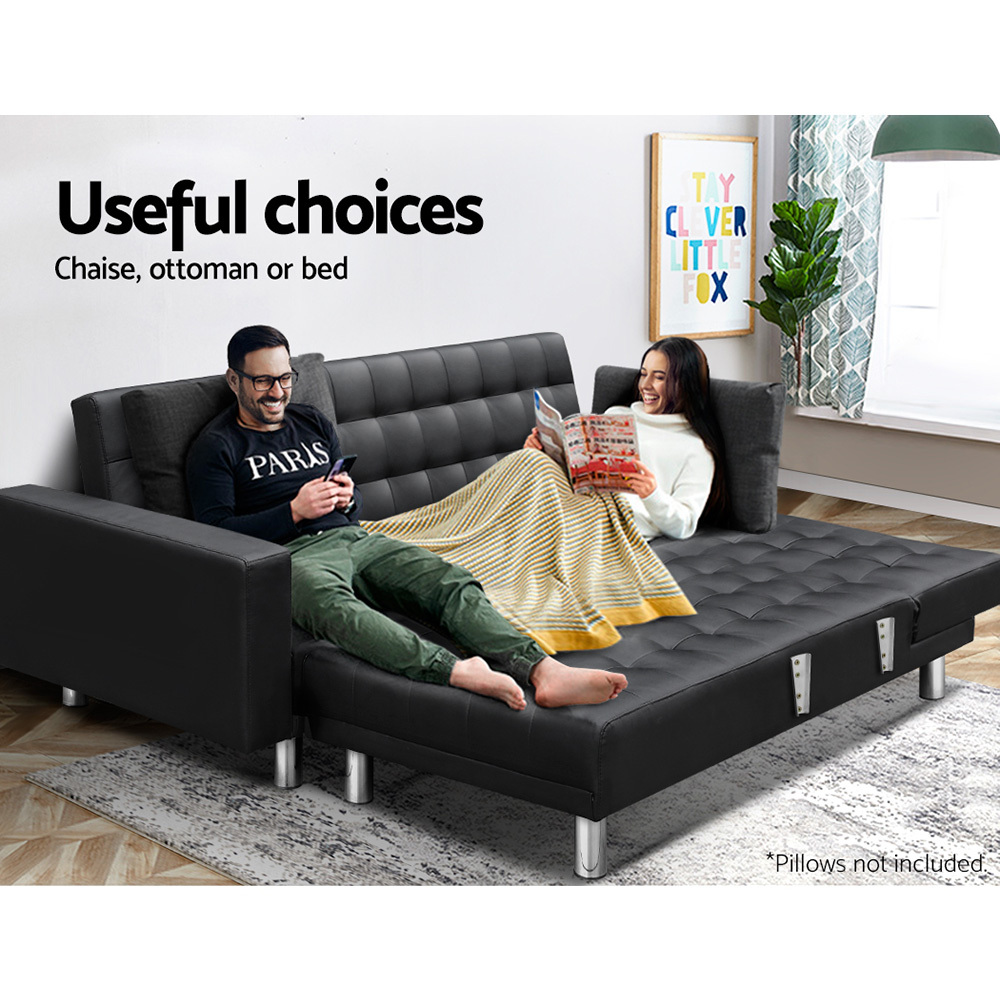Artiss Modular PU Leather Sofa Bed - Black 