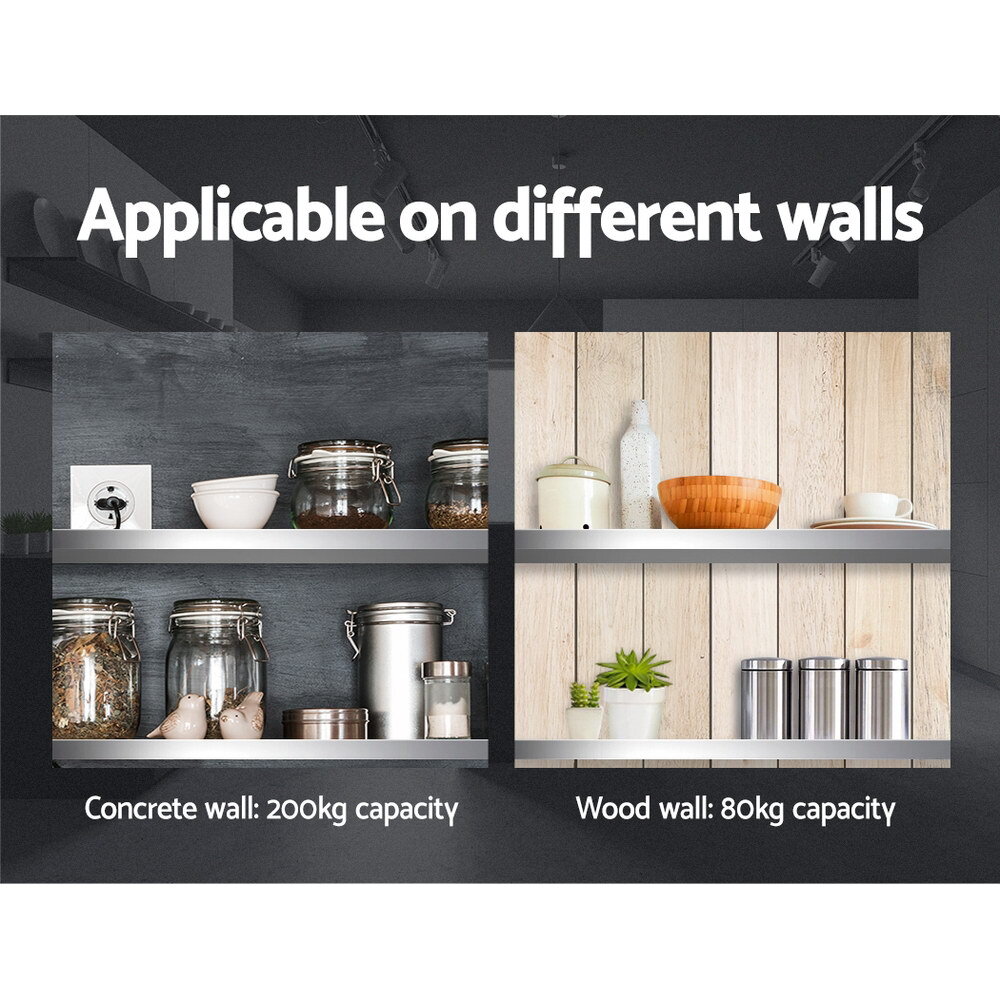 Stainless Steel Wall Shelf Kitchen Shelves Rack Mounted Display Shelving 2100mm