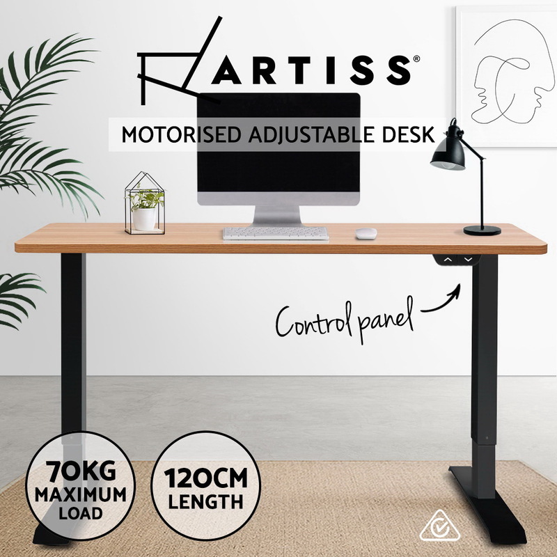 Artiss Standing Desk Adjustable Height Desk Electric Motorised Black Frame Oak Desk Top 120cm