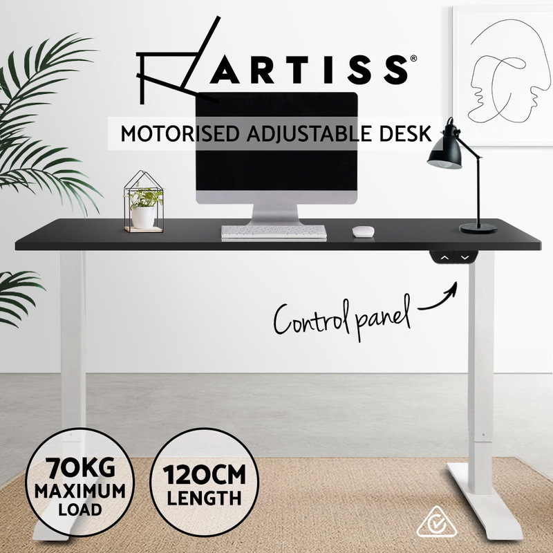 Artiss Standing Desk Adjustable Height Desk Electric Motorised White Frame Black Desk Top 120cm