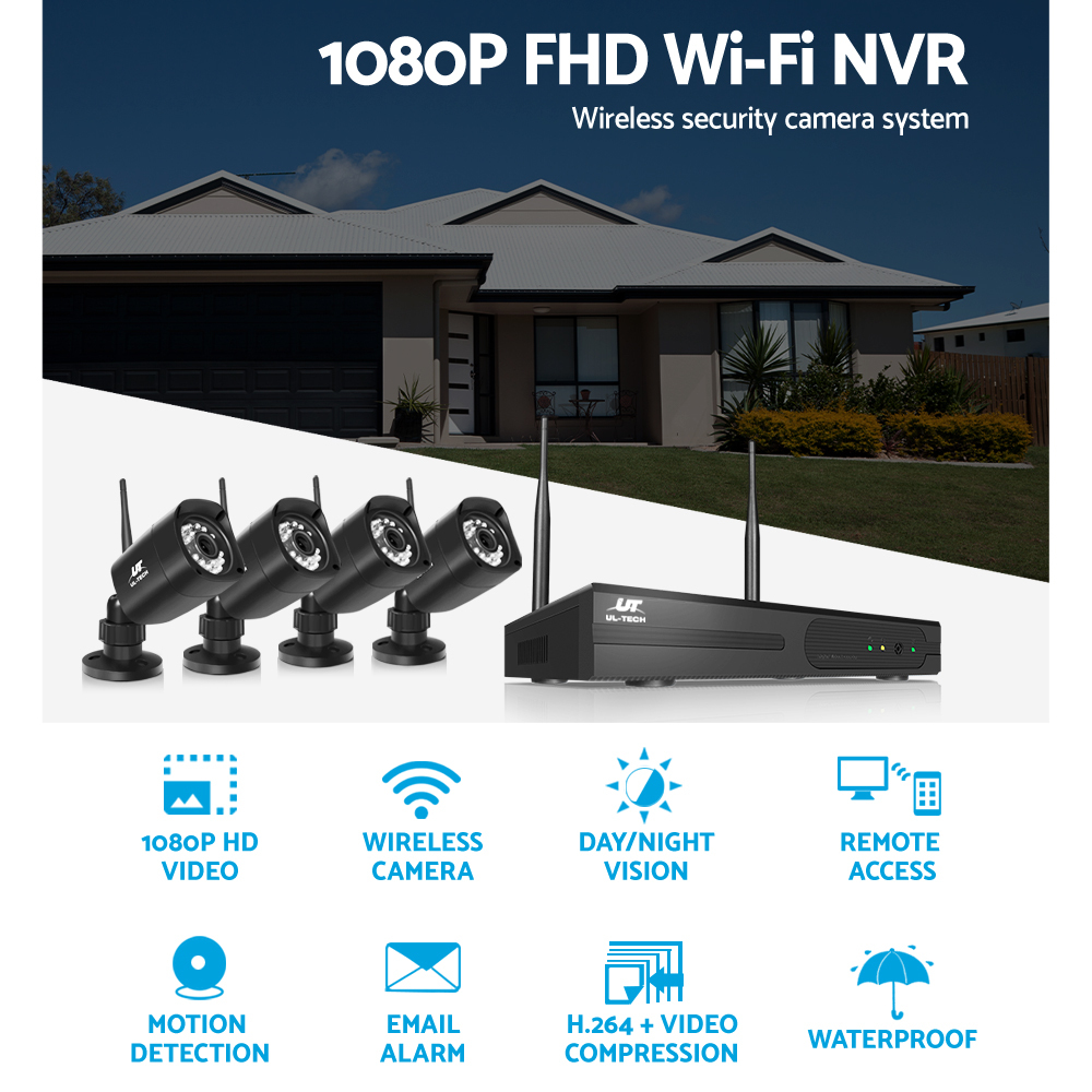 UL-tech CCTV Wireless Security Camera System 4CH Home Outdoor WIFI 4 Square Cameras Kit 1TB