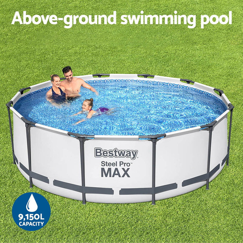 Bestway Swimming Pool 366x100cm Steel Frame Round Above Ground Pools w/ Filter Pump 9150L
