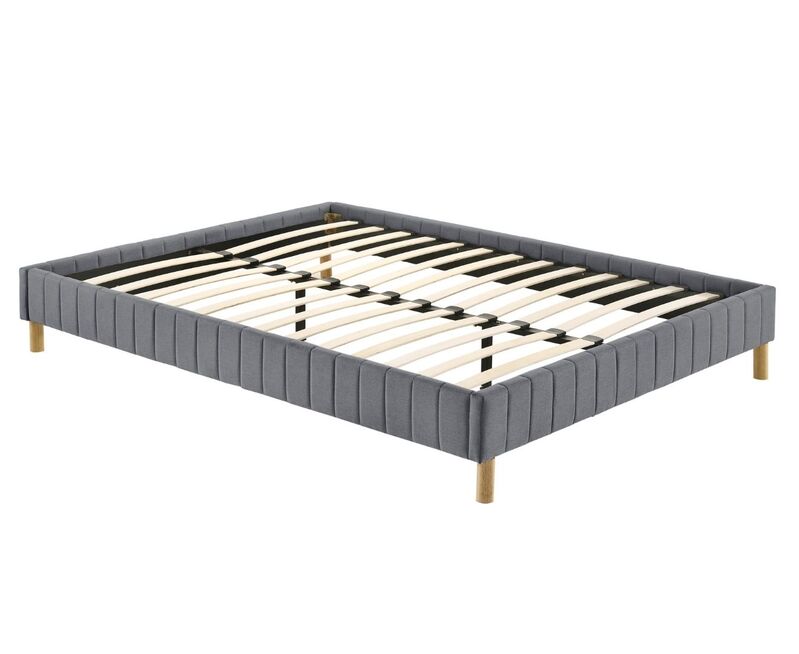 Aries Contemporary Platform Bed Base Fabric Frame with Timber Slat Queen in Light Grey