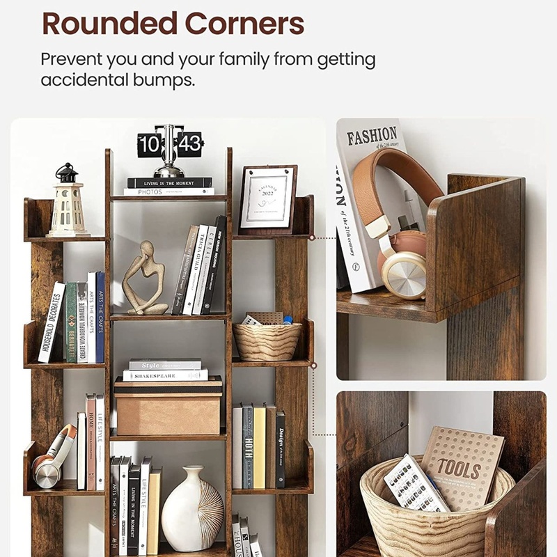 VASAGLE TreeShaped Bookcase with 13 Storage Shelves Rounded Corners