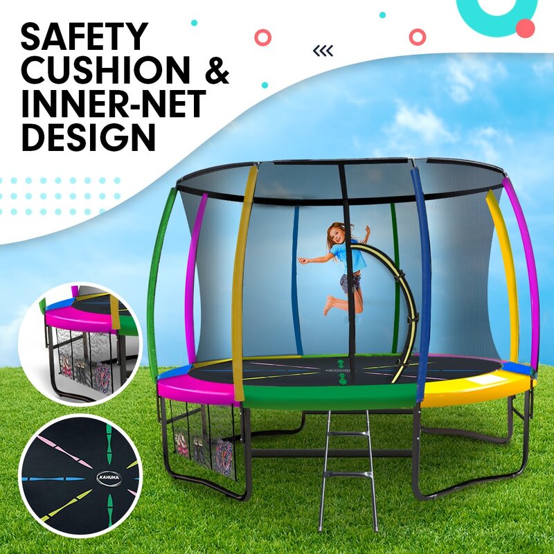 Kahuna 8ft Outdoor Rainbow Trampoline For Kids And Children Suited For Fitness Exercise Gymnastics With Safety Enclosure