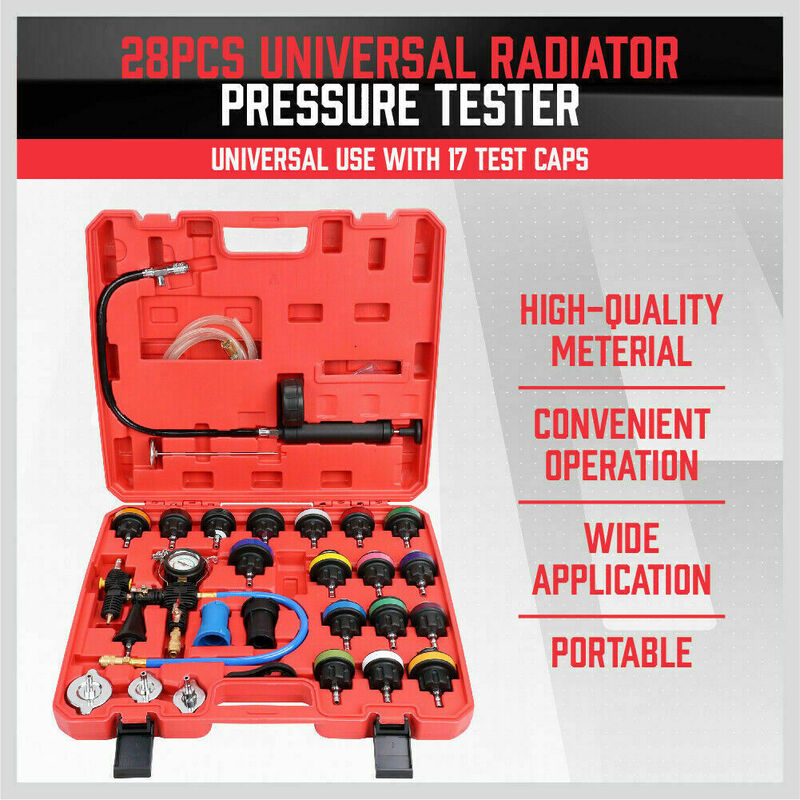 28Pc Radiator Pressure Test Set Cooling System Leaking Check Refill Vacuum Tool