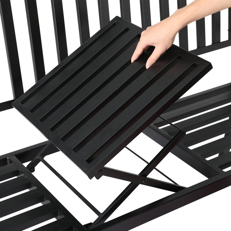 Gardeon Outdoor Garden Bench Seat Loveseat Steel Foldable Table Patio Furniture Black