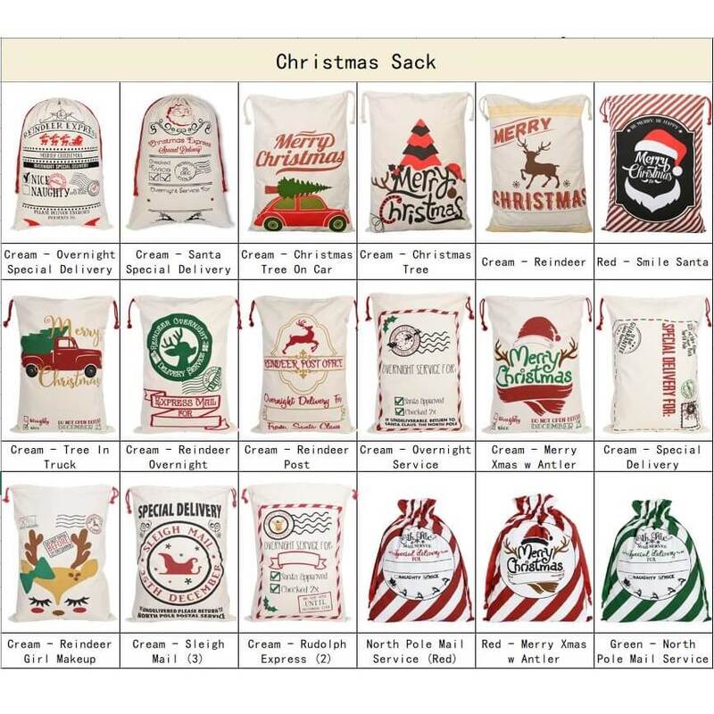 50x70cm Canvas Hessian Christmas Santa Sack Xmas Stocking Reindeer Kids Gift Bag, Cream - Overnight Special Delivery