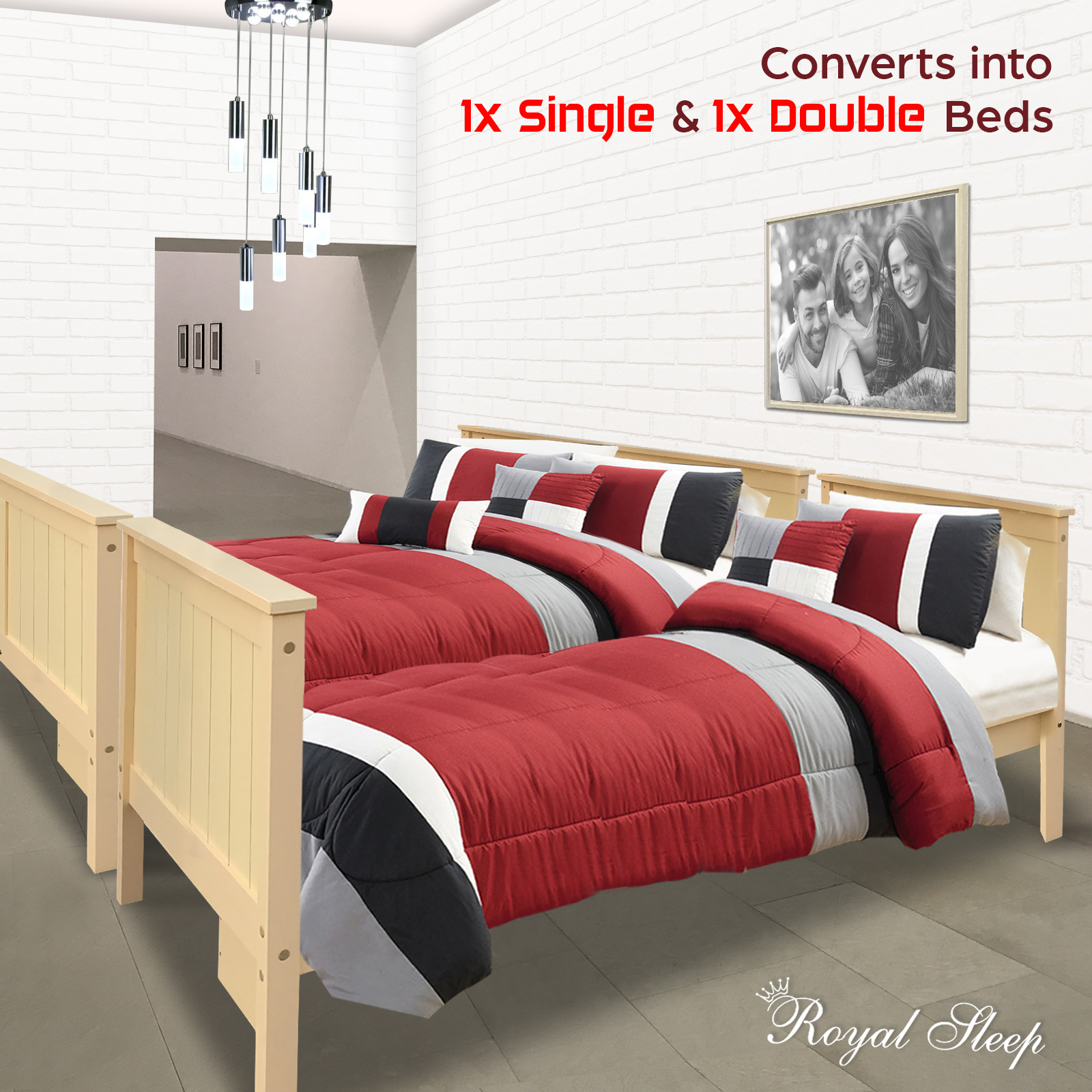 Single Over Double Bunk Bed With Storage & Stairs Wooden Beige